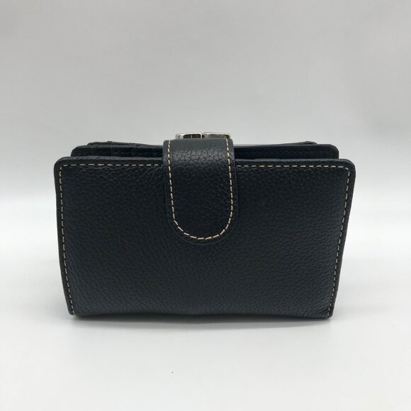 Black Leather Bi-Fold Wallet With Framed Kisslock Compartment - Picture 2 of 13